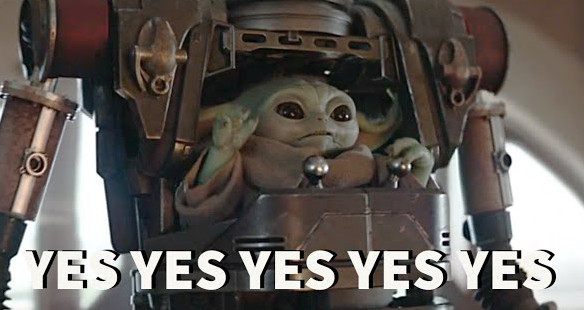Grogu from the Mandalorian saying 'Yes Yes Yes' through a droid control interface