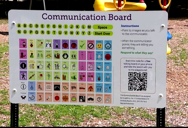 picture of a permanently mounted AAC board on a playground